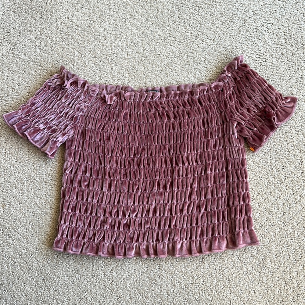 Maybe velour stretchy off the shoulder top